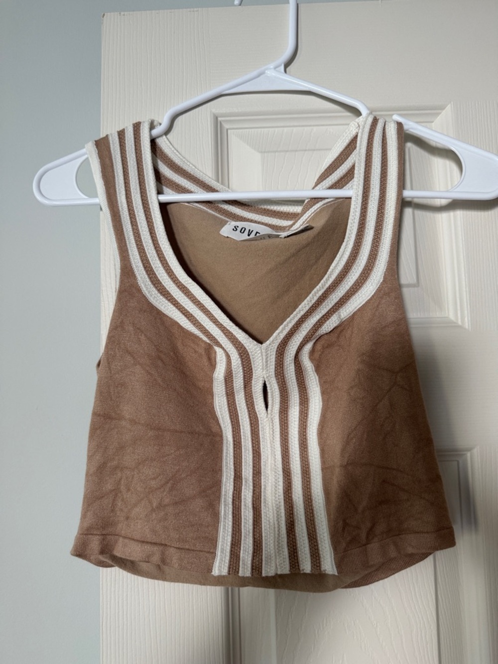 Sovet Brown & Cream Ribbed Trim Crop Tank